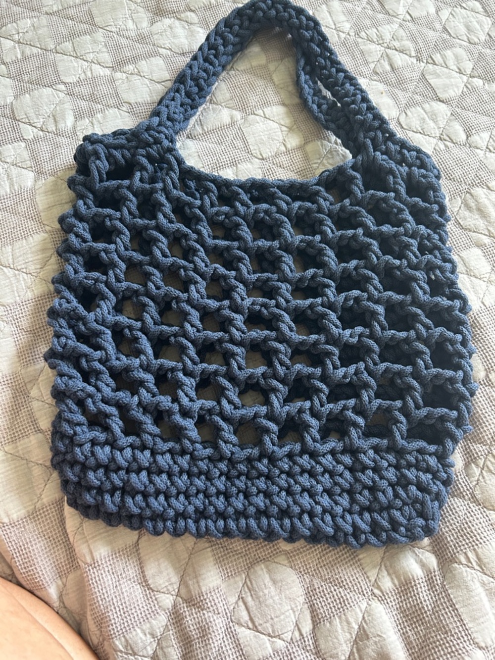 Handcrafted Navy Crochet Tote Bag with Braided Handles - Picture 2 of 4